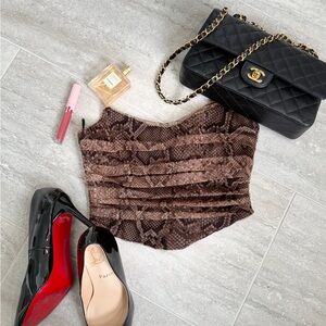 Zara Snake Print Mesh Tube Top XS Ruched Strapless Y2K Going Out